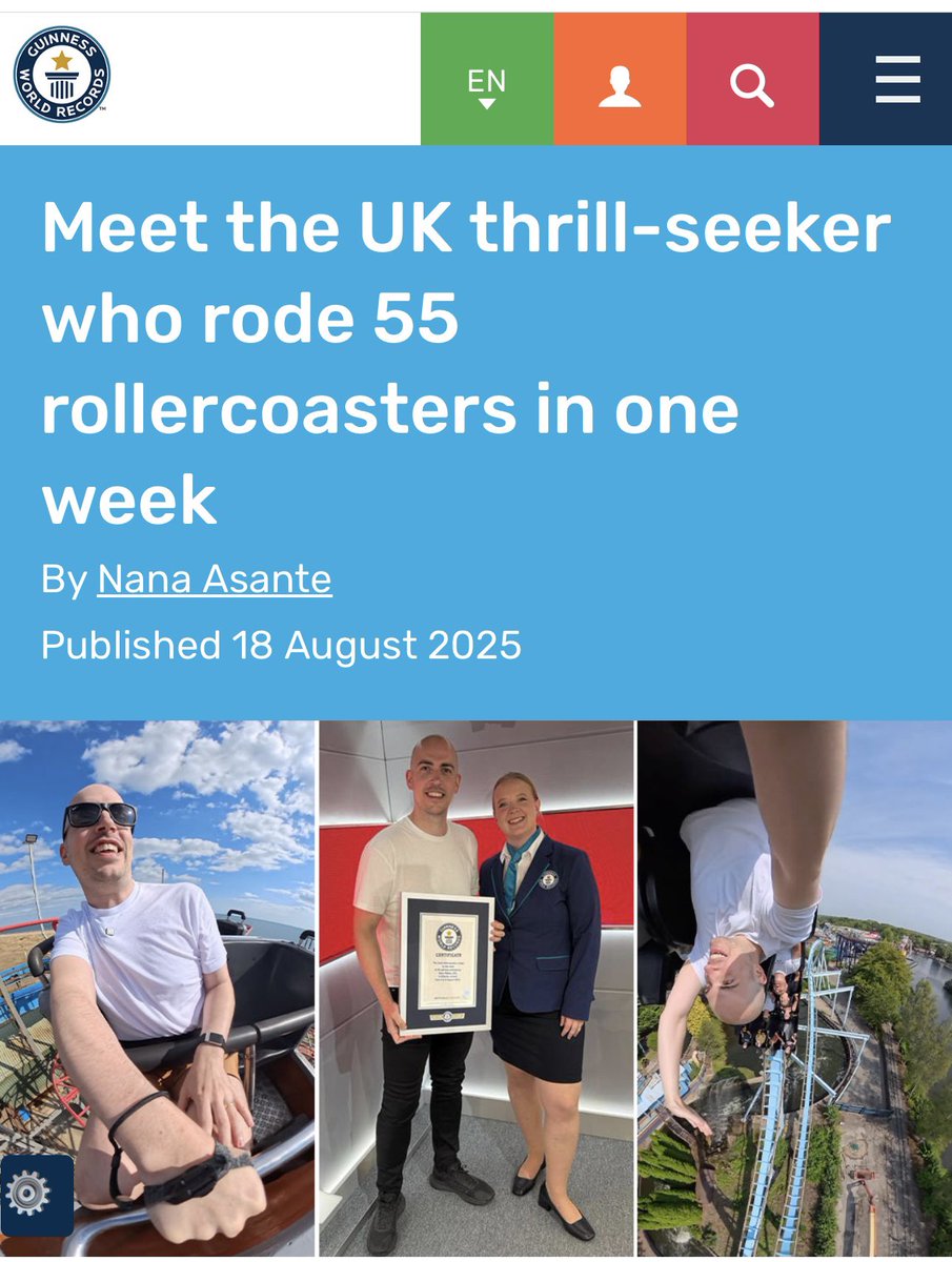 CoasterJoey's tweet photo. No disrespect to Dean, but I bet many UK Enthusiasts have broken this record, especially ones who have a full time career riding roller coasters. 

55 in a week isn’t many if you’re doing a UK theme park sweep 🫡 https://t.co/7Fgu3cTiaW