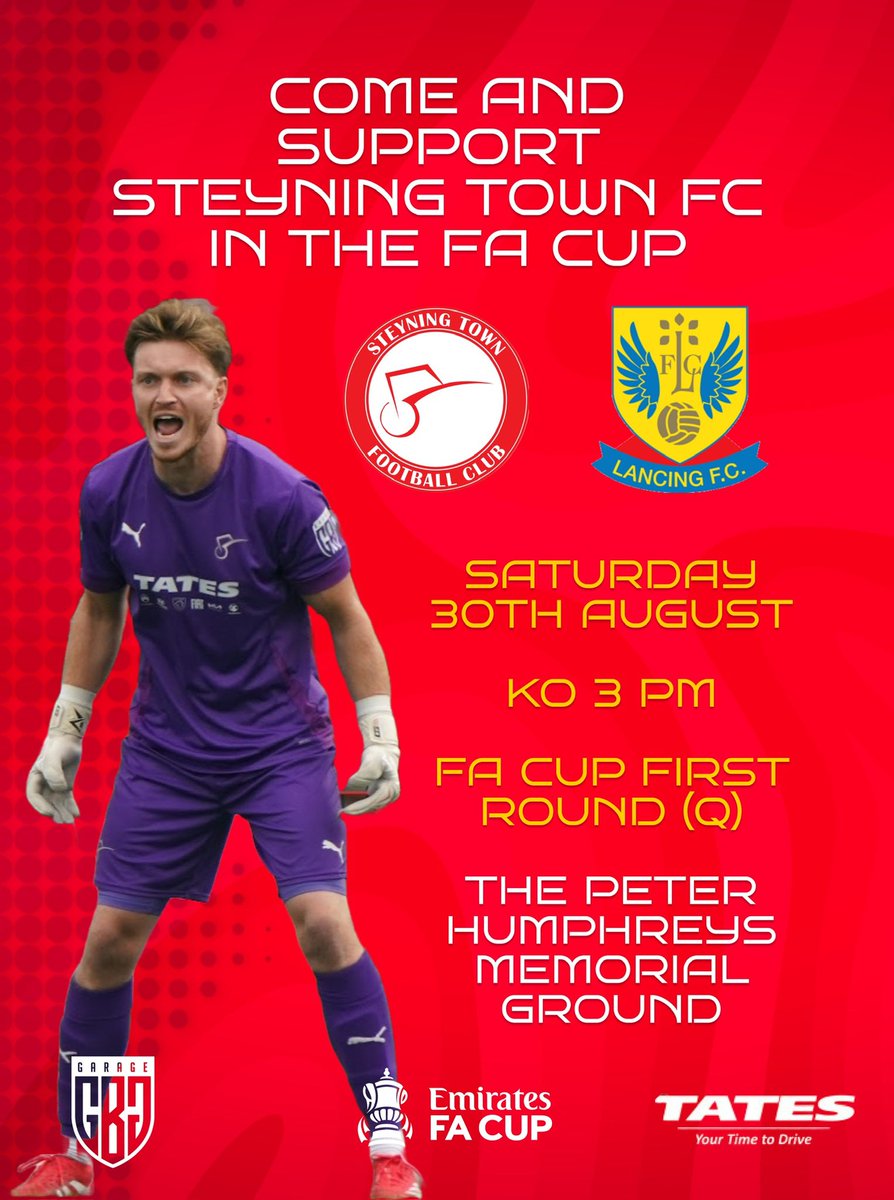 SteyningTown's tweet image. Next up is huge FA Cup match &amp;amp; a tasty local derby with Lancing FC all in one hit

We want the ground packed out so please don the red &amp;amp; white and get along with friends &amp;amp; family

This one really matters &amp;amp; we need you there 👊 

SHARE
SPREAD THE WORD
INVITE FRIENDS
DON’T MISS IT