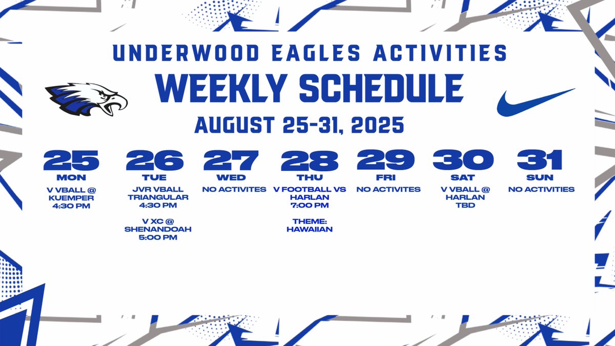 The Eagles Nest (@undstdntsection) on Twitter photo Week Events:
August 25-31, 2025 Week Events:
August 25-31, 2025