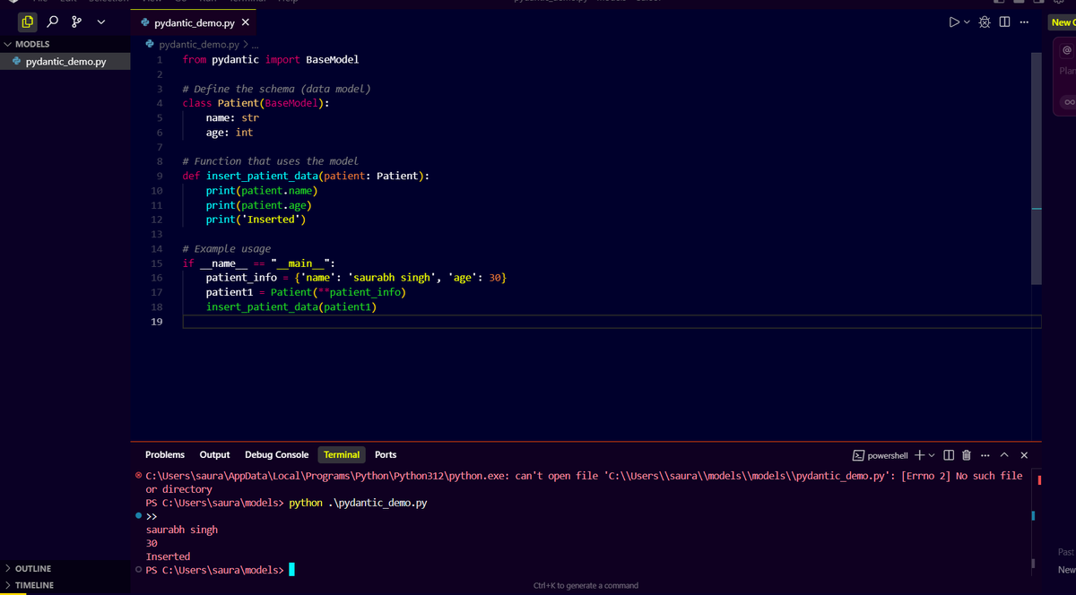 SaurabhSin15850's tweet photo. ✨ Even in today’s busy schedule, learned something new — Pydantic.
Makes data validation in Python so smooth 🚀
#Python #FastAPI #Pydantic #selftaughtprogrammer https://t.co/PsqASnTVyx