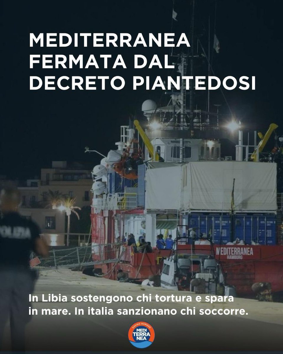 RescueMed's tweet photo. Oggi pomeriggio Questura, Guardia di Finanza e Capitaneria di Porto di #Trapani hanno notificato alla nave #Mediterranea le misure previste dal Decreto Legge #Piantedosi: sanzione pecuniaria fino a 10mila euro e fermo amministrativo.

1/3 https://t.co/S23JI83jgb