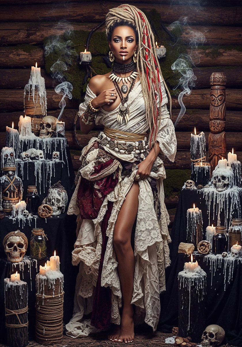 NordenNokterion's tweet image. Boudoir of Bones v.1.1 Vanilla Latte
#Bohemian #Deconstruction #Editorial #Exoticism #Fashion #OccultChic #Ritual #Theatrical #Tribal #Voodoo #AIart #Photoshop
