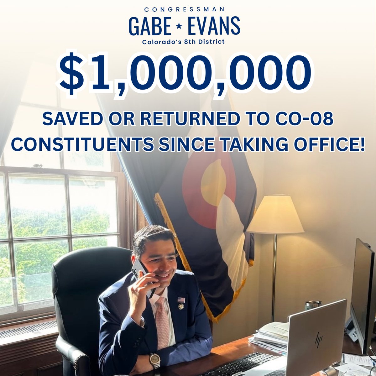 🚨Breaking news!

Since taking office, my team and I have helped return over $1 MILLION to our constituents in #CO08!

If you need assistance with a federal agency, our office is here to help ➡️ gabeevans.house.gov/services/help-…