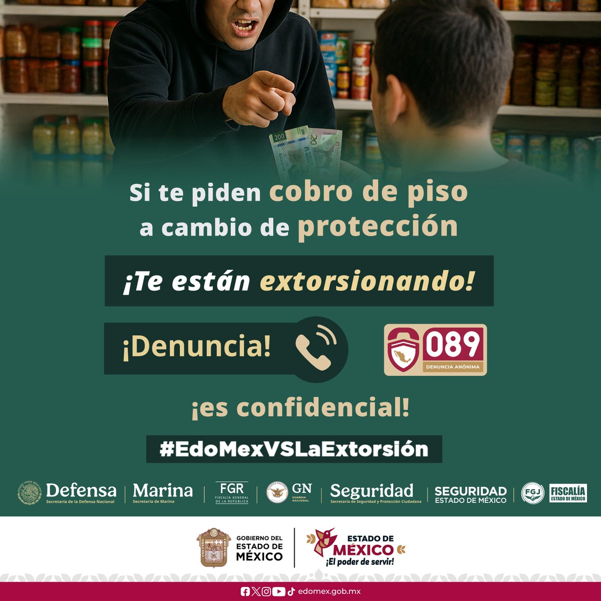 🚫 Si alguien te exige dinero para permitirte trabajar o vender, ¡estás siendo víctima de extorsión!
📞 Llama al 089 y denuncia de forma anónima.
Tu denuncia es clave para frenar este delito.
#EdoMexContraLaExtorsión #ElPoderDeServir
@gobiernomx
@edomex
@ss_edomex
@fiscaliaedomex