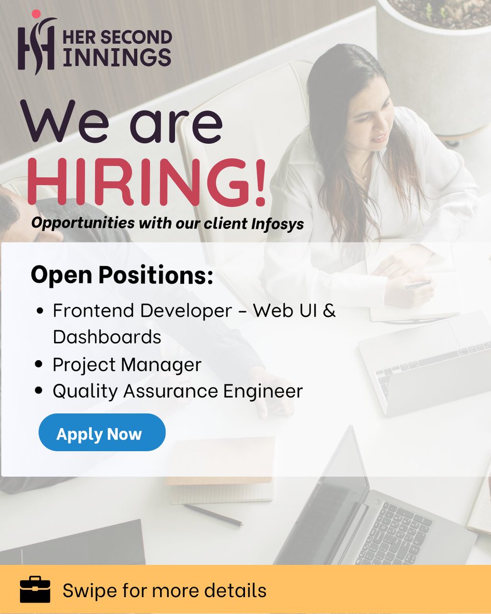 her2nd_innings's tweet image. 🚀 We’re Hiring !
🔹 Frontend Developer – Web UI &amp;amp; Dashboards (3–8 yrs)
Click here:hersecondinnings.com/careers/?job_i…
🔹 Project Manager 
Click here:hersecondinnings.com/careers/?job_i…
🔹 Quality Assurance Engineer 
Click here:hersecondinnings.com/careers/?job_i…

#Hiring #FrontendDeveloper #ProjectManager