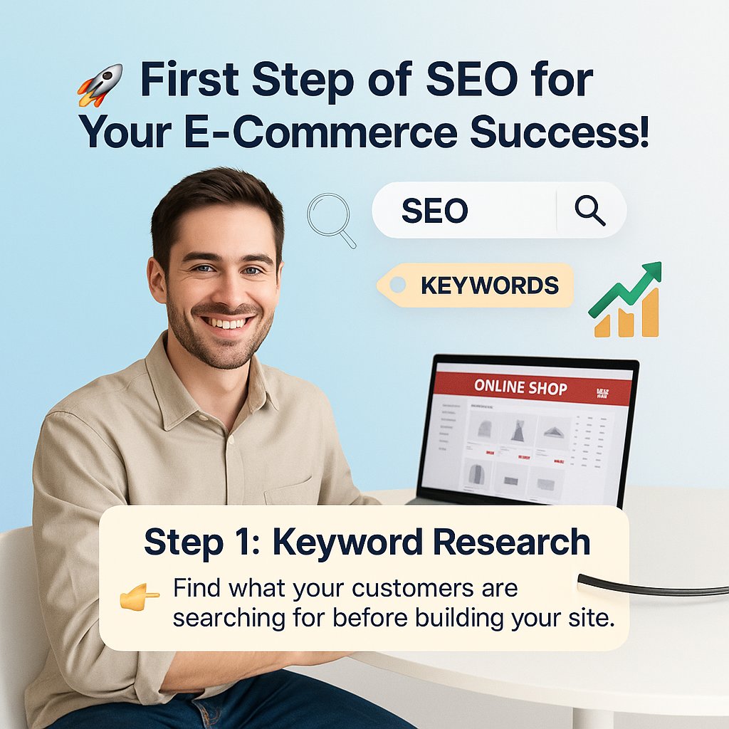 🚀 First step of #EcommerceSEO?
👉 Keyword Research.
Find what your customers are searching for before you build your store.
💡 Start smart → Grow faster!

#DigitalMarketing #SEOtips #EcommerceBusiness #OnlineStoreSuccess #MarketingGrowth #USBusiness #UKMarketing #EuropeSEO