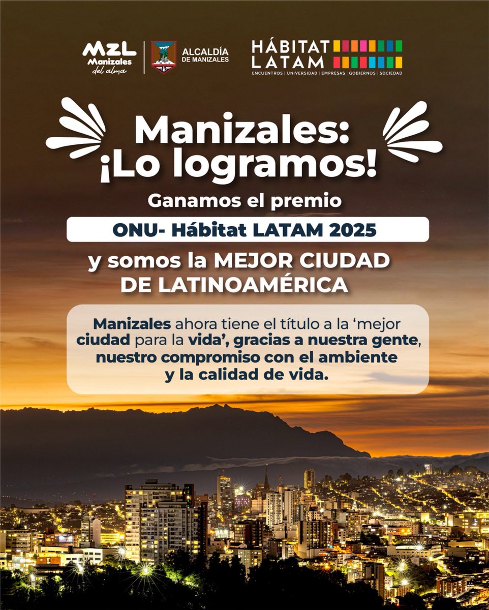 Alcaldía de Manizales (@ciudadmanizales) on Twitter photo - ¿Qué nos evalúan? 85 indicadores alineados a los ODS. 
- Movilidad, espacio público, sostenibilidad, inclusión, gobernanza.
- Manizales, entre las 10 finalistas de la región. 
- Gracias a la comunidad que hace posible esta ciudad para la vida. - ¿Qué nos evalúan? 85 indicadores alineados a los ODS. 
- Movilidad, espacio público, sostenibilidad, inclusión, gobernanza.
- Manizales, entre las 10 finalistas de la región. 
- Gracias a la comunidad que hace posible esta ciudad para la vida.