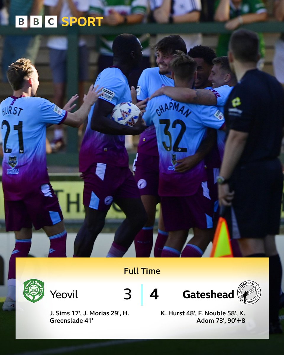 Well worth the bank holiday journey! 😅

🟢 After 45 minutes: Yeovil 3-0 Gateshead
🟣 After 90+8 minutes: Yeovil 3-4 Gateshead

A massive comeback after a massive drive down 🚍