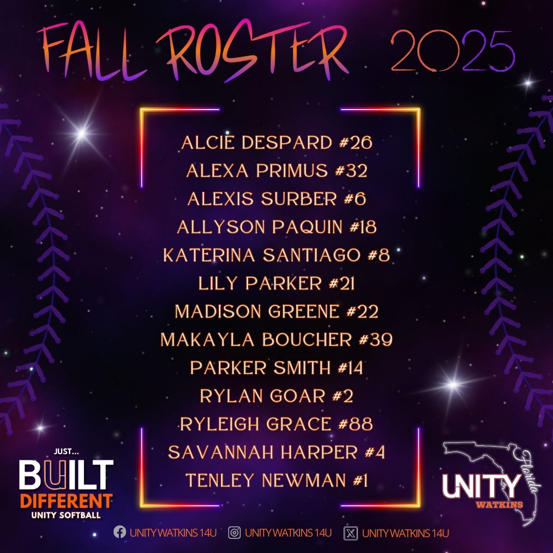 unitywatkins14u's tweet image. 💜🧡 The Unity Watkins 14U Fall 2025 Roster is HERE! 🧡💜

This squad is hungry, motivated, and ready to attack the season with grit and fire. 🔥🥎

Let&apos;s get to work! 💪🏽😎

#UnityWatkins #BuiltDifferent #Fall2025 #RosterDrop #UnityStrong #UnityProud  @VAUnitySB