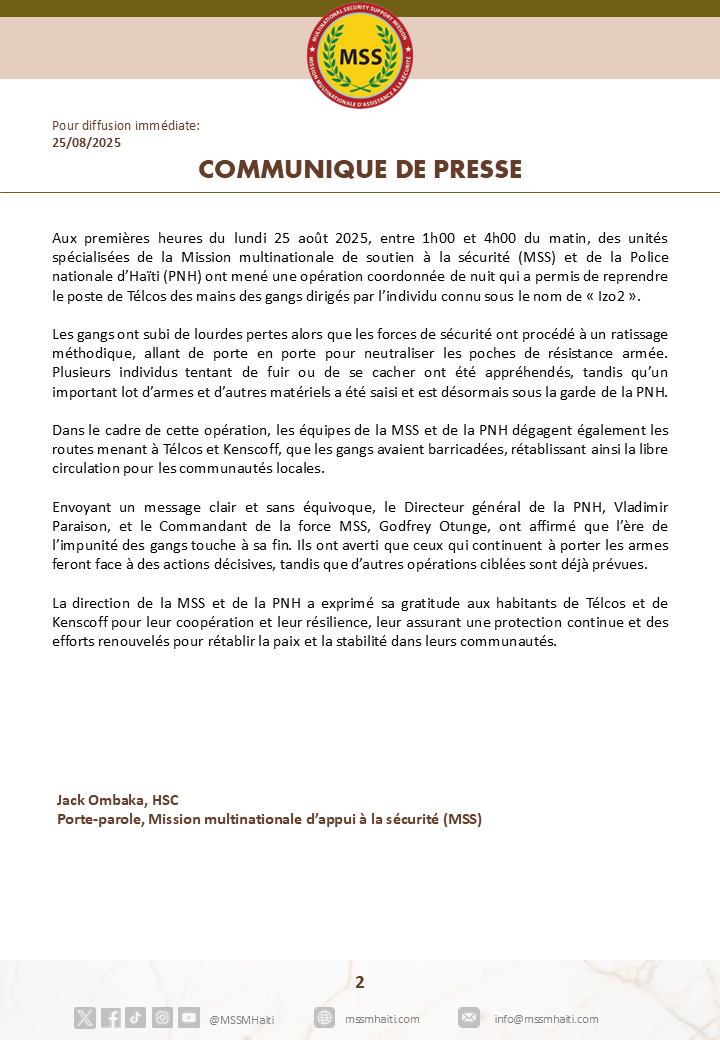 MSSMHaiti's tweet image. La MSS et la PNH reprennent Télcos lors d’une opération ciblée de nuit