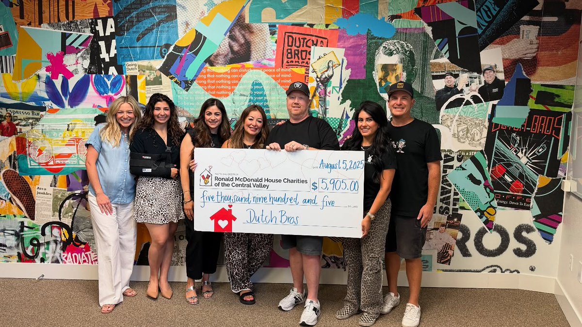 Huge thank you to our friends at <a href="/DutchBros/">Dutch Bros Coffee</a> for their generous donation to RMHC Central Valley’s Dollars For Dinner Campaign! Every donation this month brings us closer to reaching our goal of $52,000! Thank you Dutch Bros for your continued support of our mission. 📷