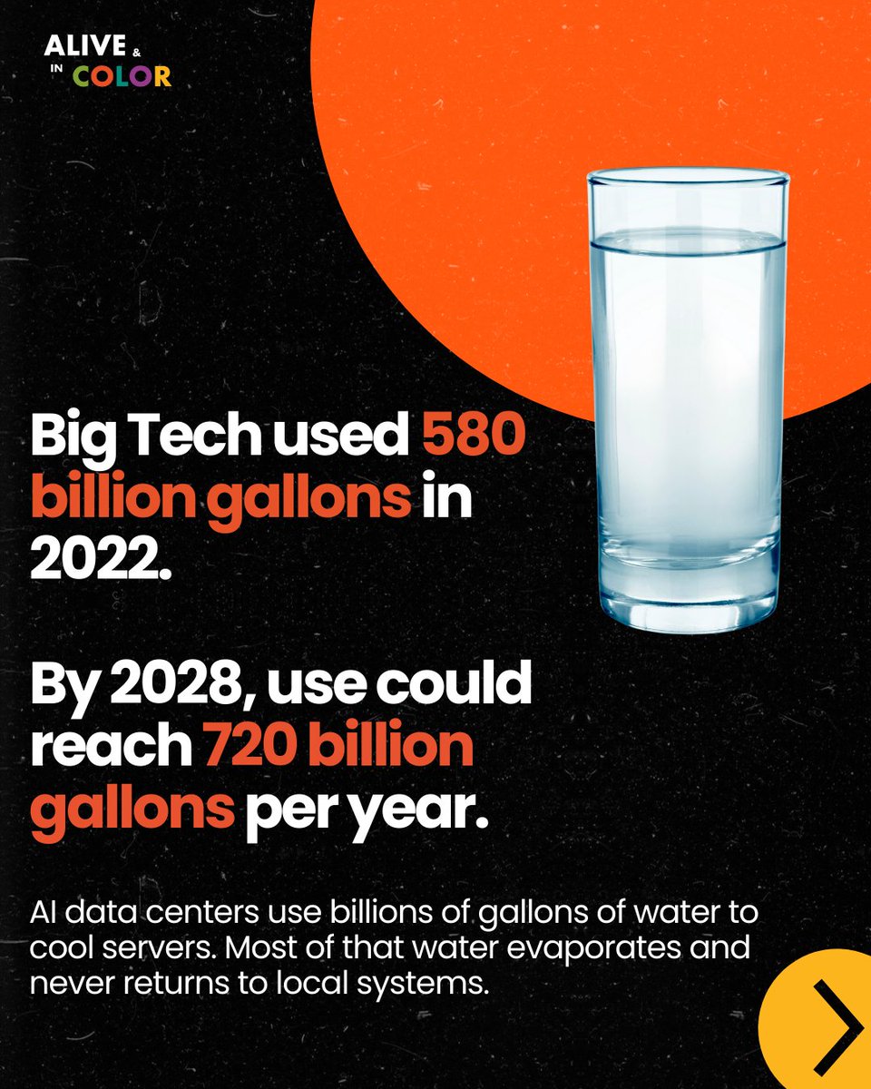 AliveAndInColor's tweet image. Every time you ask an AI tool to write, draw, or explain something, it triggers activity in a data center, and drains a resource we can’t afford to waste: water. 💧

Read more about how #Atlanta is pushing back: atlantanewsfirst.com/2025/06/04/atl…

#WorldWaterWeek