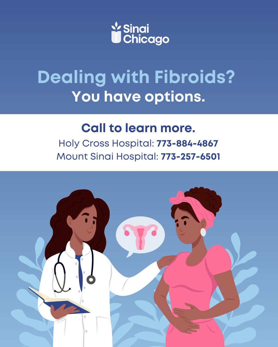 Tired of fibroids? You don’t have to live with heavy periods, pain, or bloating. Our minimally invasive treatments offer real relief—with no major surgery.

Mount Sinai Hospital: 773-257-6501
Holy Cross Hospital: 773-884-4867

#Fibroids #ChicagoHealth #SinaiChicago #WomensHealth