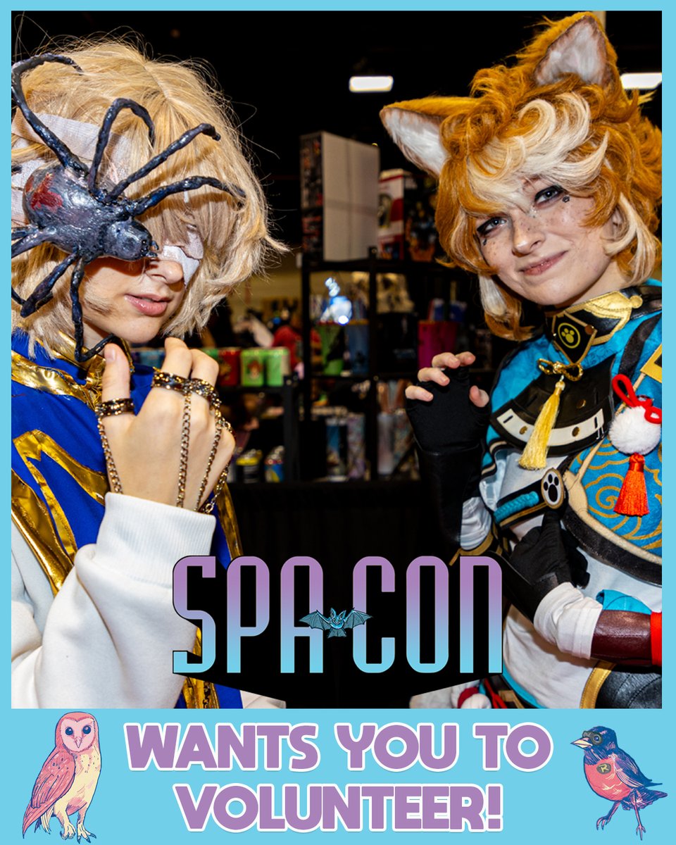 Spa_Con's tweet photo. 🦉 We want YOU to volunteer! Help us create an egg-cellent Spa-Con experience, September 19 - 21 at the Hot Springs Convention Center!

✏️ Sign up to volunteer: https://t.co/cpVrdkRsgq

Volunteer for 2 or more shifts and you'll earn a FREE Weekend Pass!

#SpaCon #SpaCon9 https://t.co/MTdCmmnpCj
