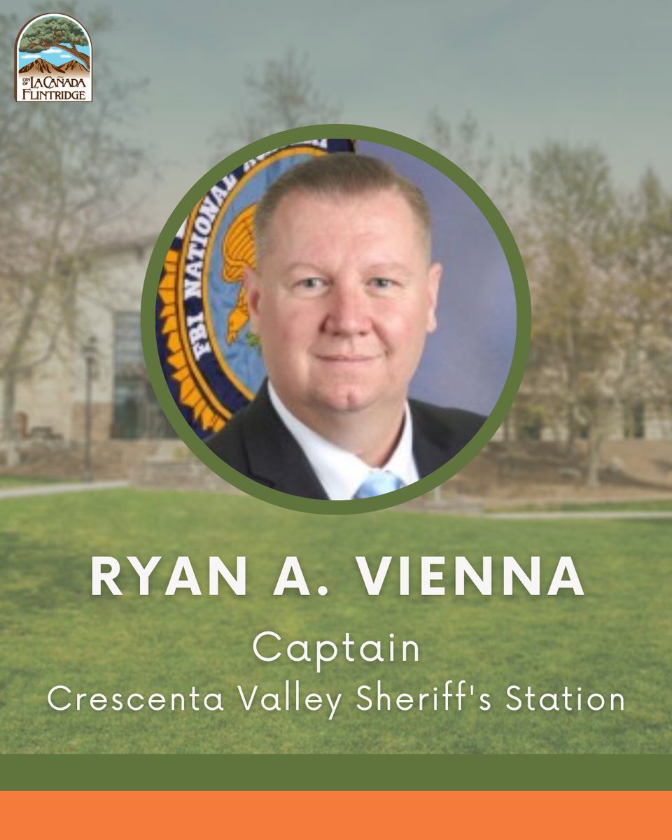 La Cañada Flintridge (@thecityoflcf) on Twitter photo 👏 On behalf of the #CityofLCF, we'd like to congratulate Ryan A. Vienna on being named captain of the <a href="/CVLASD/">LASD CrescentaValley</a>.
We look forward to continued collaboration to keep La Cañada Flintridge safe. Congratulations, Captain Vienna! 💙 👏 On behalf of the #CityofLCF, we'd like to congratulate Ryan A. Vienna on being named captain of the <a href="/CVLASD/">LASD CrescentaValley</a>.
We look forward to continued collaboration to keep La Cañada Flintridge safe. Congratulations, Captain Vienna! 💙