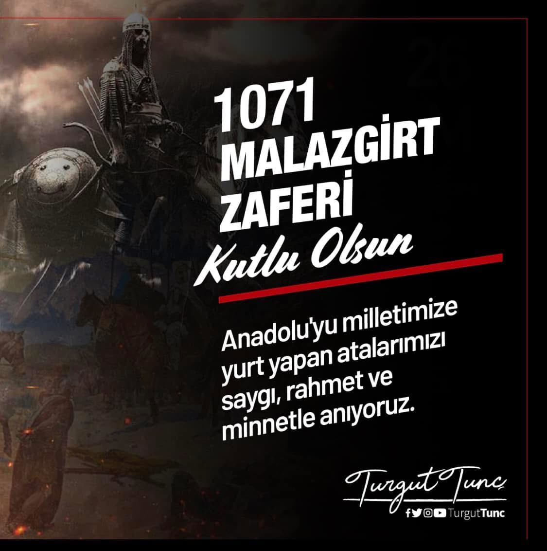 Anadolu'nun kapılarını ardına kadar açan Malazgirt Zaferi'nin 954. yıl dönümünde, başta Sultan Alparslan olmak üzere tüm şehitlerimizi ve gazilerimizi rahmetle ve minnetle anıyoruz.

#MalazgirtZaferi
#26Ağustos1071 
#Malazgirt