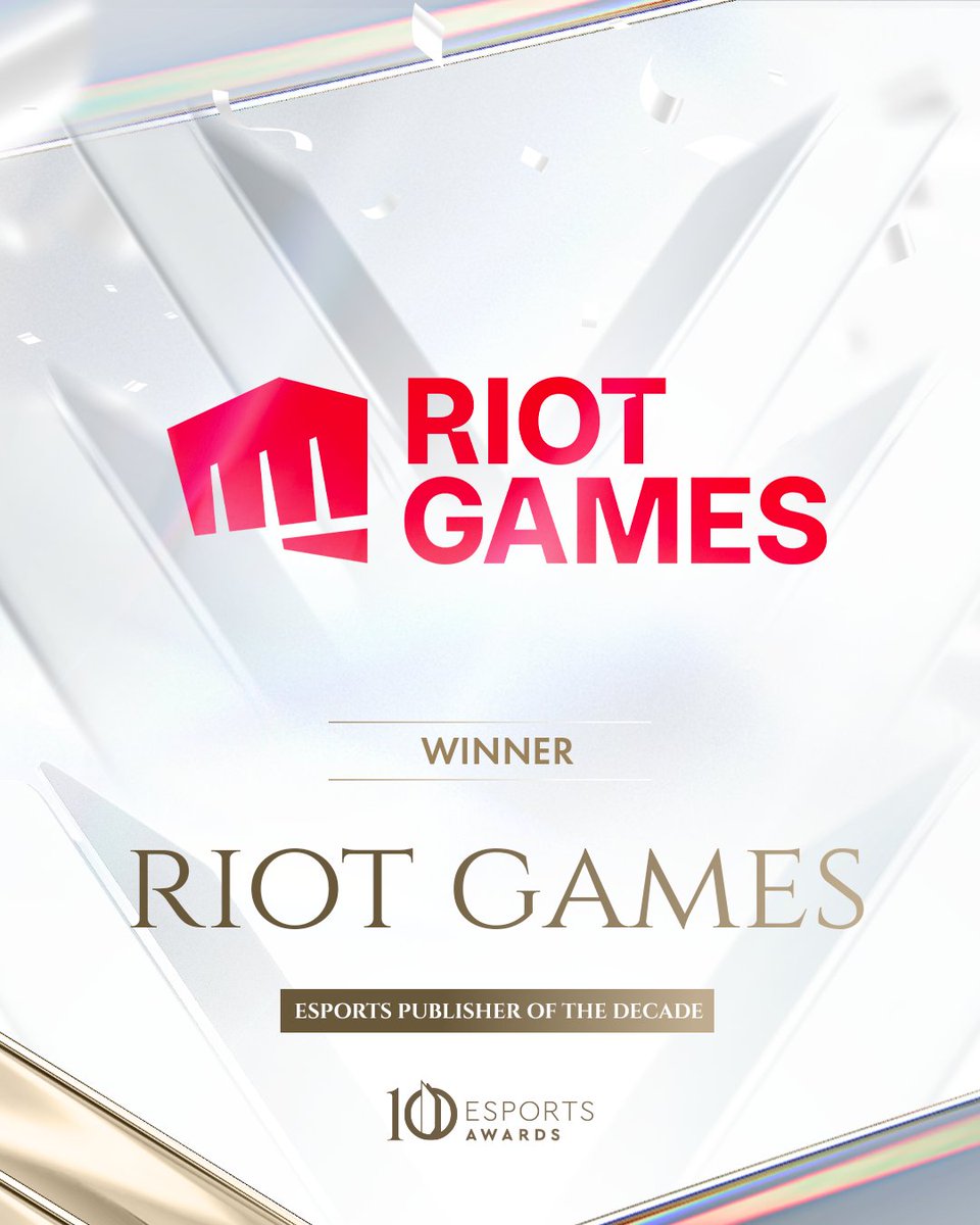Esports Awards (@esportsawards) on Twitter photo ICYMI
The winner of the Esports Publisher of the Decade award is...
<a href="/riotgames/">Riot Games</a>
Congratulations! 🏆
#EsportsAwards #DecadeAwards ICYMI
The winner of the Esports Publisher of the Decade award is...
<a href="/riotgames/">Riot Games</a>
Congratulations! 🏆
#EsportsAwards #DecadeAwards