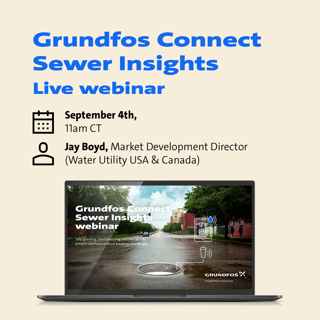 Proud to share that @jayboyd at Grundfos is hosting a LIVE webinar on September 4th at 11am CT, diving into how Grundfos Connect Sewer Insights is helping utilities stay ahead of sewer challenges.

Register now: gfos.ly/6019fFYuv

#SewerInsights #GrundfosConnect #Webinar