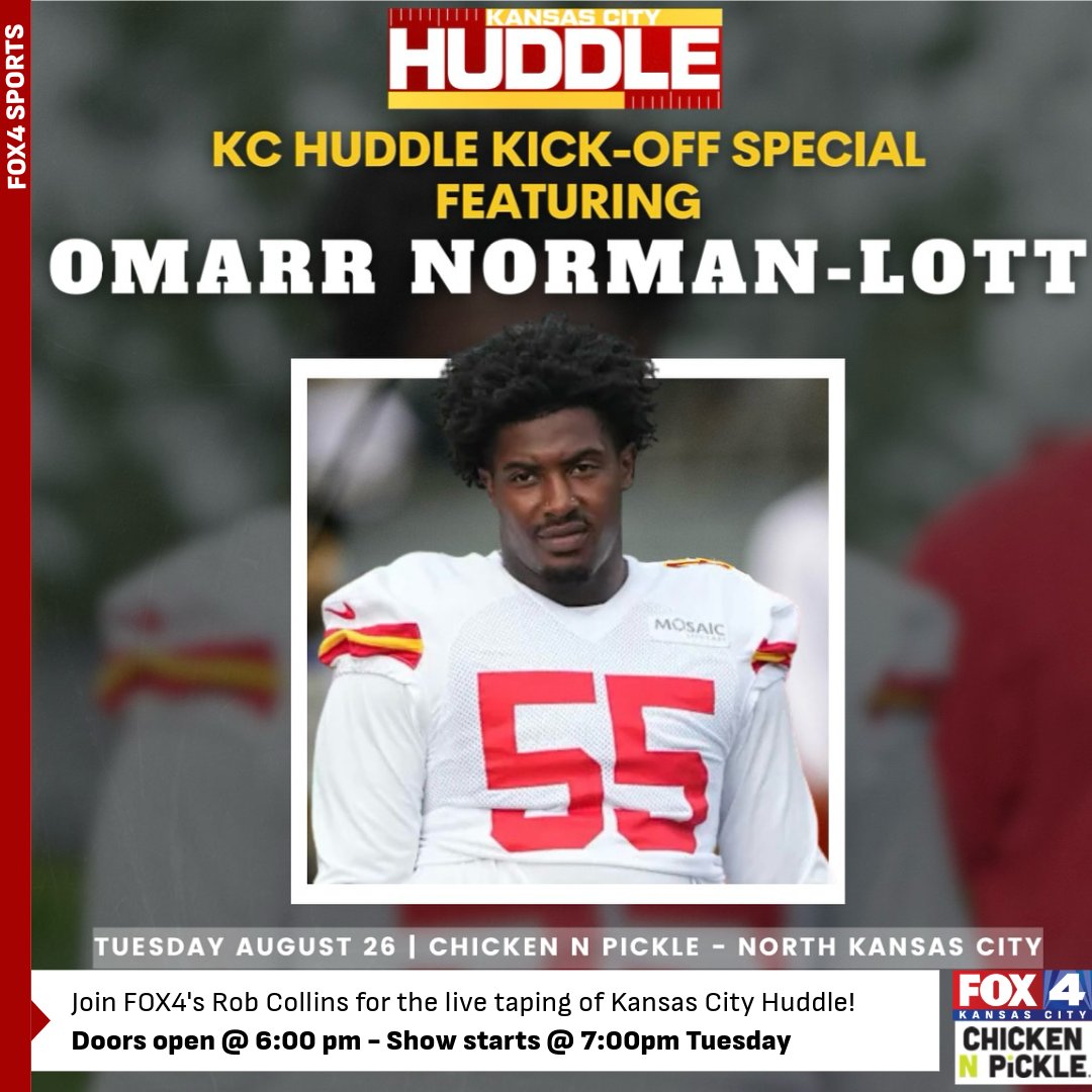 Kansas City Huddle is back!

Catch the season premiere with Omarr Norman-Lott live at Chicken N Pickle, Tuesday, Aug. 26! Doors open at 6 PM, taping starts at 7 PM! 

Then catch the show on air Thursday at 11:30 PM on FOX4. 🏈

#KansasCityHuddle #ChiefsKingdom #FOX4KC