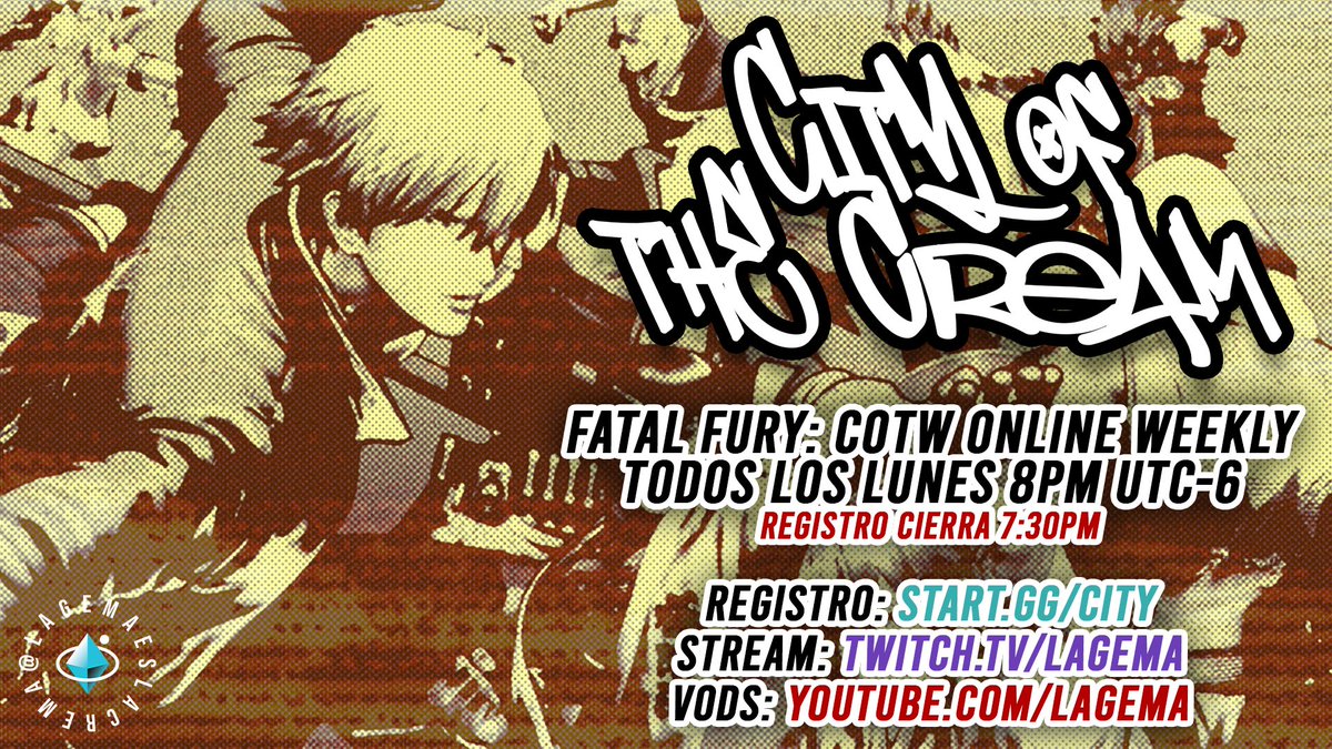 LA GEMA (@lagemaeslacrema) on Twitter photo HOY PREMIO DOBLE!
Este lunes tendremos DOS EDICIONES de City of the Cream!
💥Fatal Fury: COTW Online Weekly <a href="/FATALFURY_PR/">FATAL FURY: City of the Wolves</a>
📆Lunes 25 de Agosto
🔷SUDAMERICA
⌚8pm ARG
📤 start.gg/city
🔷NORTEAMERICA
⌚8pm CDMX
📤 start.gg/citys
¡Los esperamos! HOY PREMIO DOBLE!
Este lunes tendremos DOS EDICIONES de City of the Cream!
💥Fatal Fury: COTW Online Weekly <a href="/FATALFURY_PR/">FATAL FURY: City of the Wolves</a>
📆Lunes 25 de Agosto
🔷SUDAMERICA
⌚8pm ARG
📤 start.gg/city
🔷NORTEAMERICA
⌚8pm CDMX
📤 start.gg/citys
¡Los esperamos!