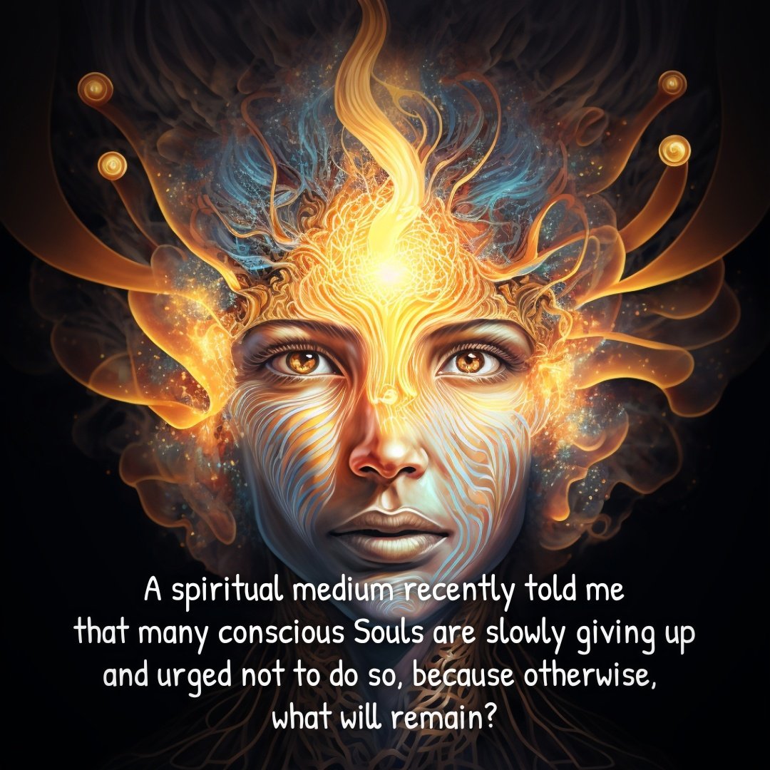 A spiritual medium recently told me that many conscious Souls are slowly giving up and urged not to do so, because otherwise, 
what will remain?