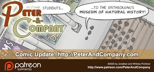 In today's page of Peter &amp; Company, the kids finally arrive at the Smithsonian for their Natural History field trip! Time for me to spend wayyy too much time drawing backgrounds over the next several pages, lol. peterandcompany.com/20250825 #webcomic #furryart