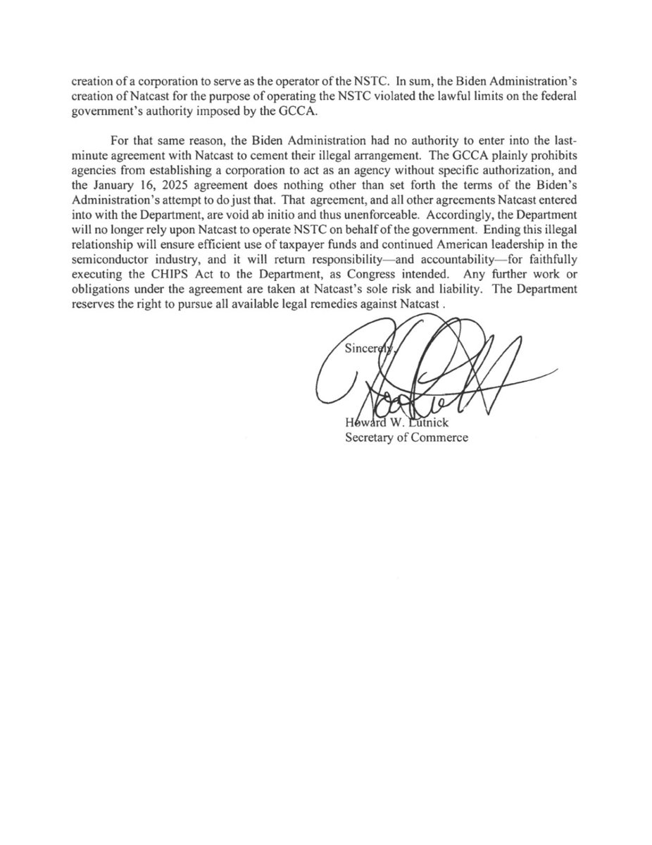 CLAWBACK $7.4 BILLION

The Biden administration created a new entity called Natcast as a slush fund, siphoning billions in taxpayer dollars at the expense of American innovation and national security.

Commerce is clawing back more than $7.4B in tax dollars from this illegal,
