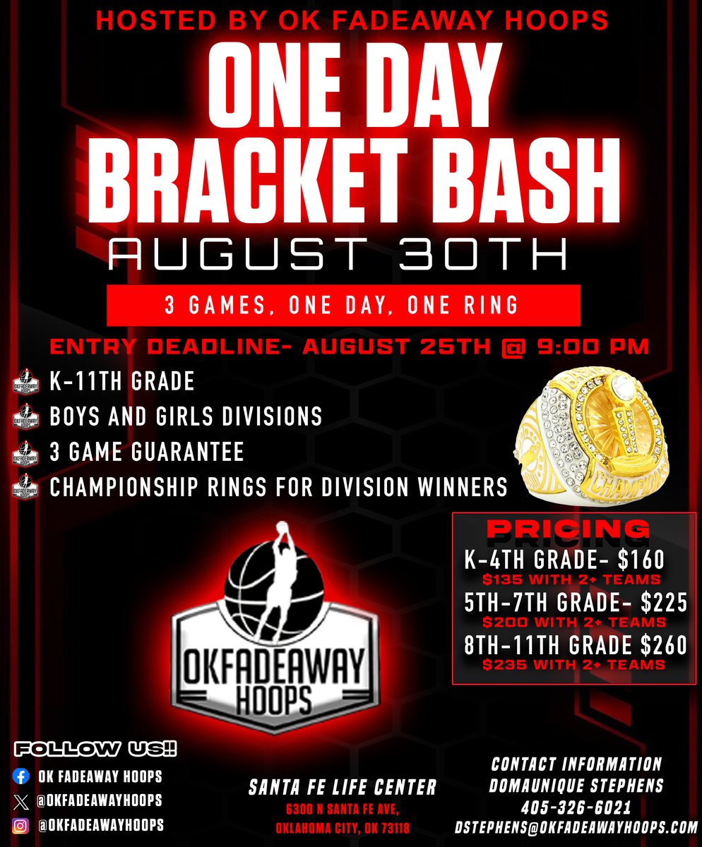 Bring 2+ teams &amp; save. Bracket B ash Aug 30. 9 PM cutoff tonight. ➜ basketball.exposureevents.com/249556/fadeawa…