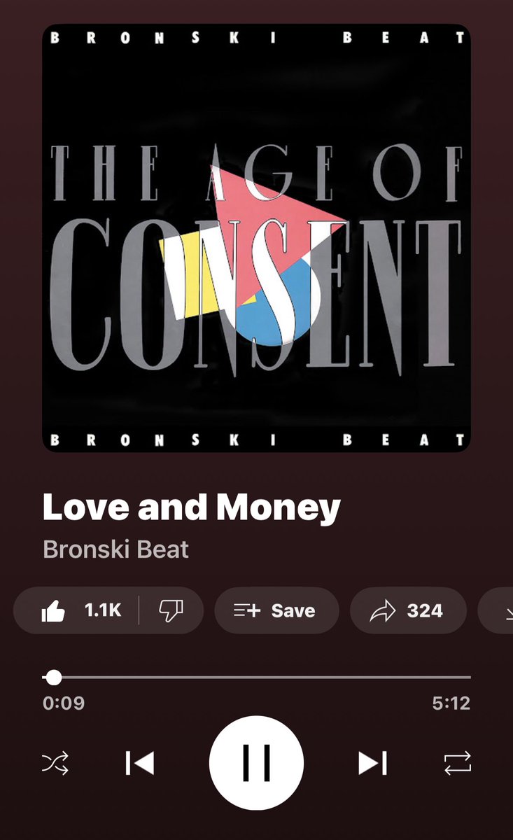 A great song for a future soundtrack, perhaps 

I’m done networking on X for partners in tech, creative pursuits or social media. I already got people in mind and everyone else is too slim shady.

Love and Money
By: Bronski Beat

 music.youtube.com/watch?v=rQQ4xD… via @YouTubeMusic