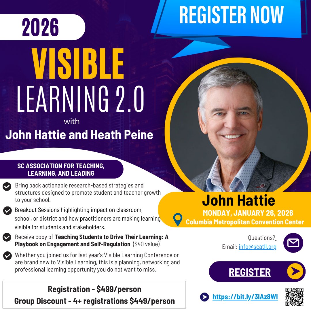 We are thrilled to announce Visible Learning 2.0! After hosting John &amp; Heath in March, we heard from so many ... we want more! Wherever you are on your Visible Learning journey, this professional learning opportunity is one you don't want to miss. Register scatll.org
