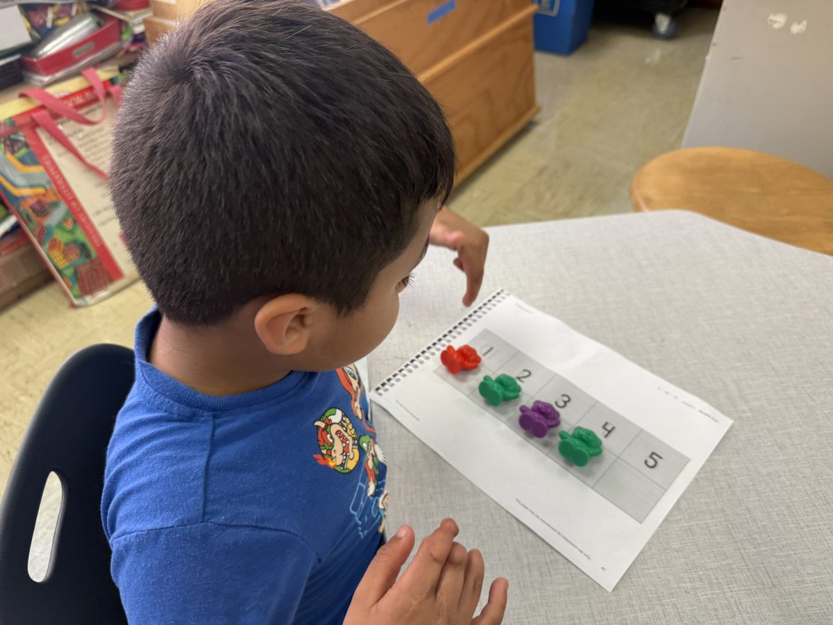 Kindergarten is hard at work on one to-one correspondence today in math!