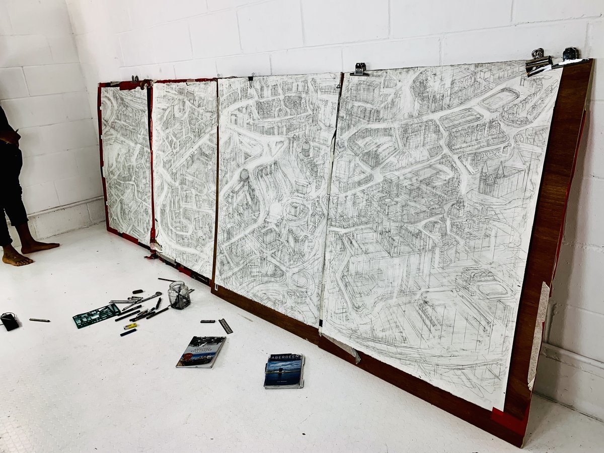 Looking back at the blocking stage on the four #Aberdeen panels. It’s basically Aberdeen in ghost form – streets without faces, buildings without clothes. Don’t worry, the details (and trousers) are coming! #sketch #Aberdeen #Scotland #urbansketchers our 8th city!
