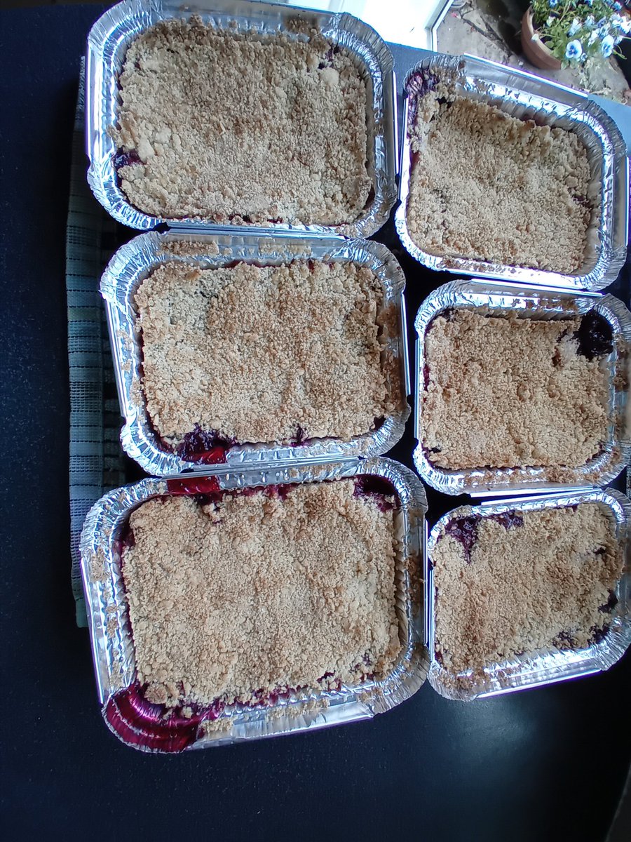 Blackberry and apple crumbles made after picking a few today. Used windfall apples. Will share with neighbours in my street...