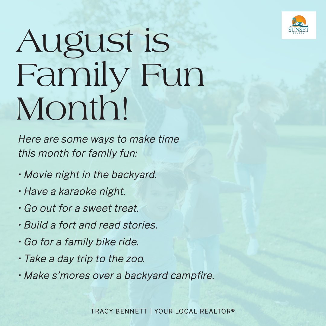 tlbennettgroup's tweet image. In honor of Family Fun Month, here are some great ideas to get things started! #FamilyFunMonth