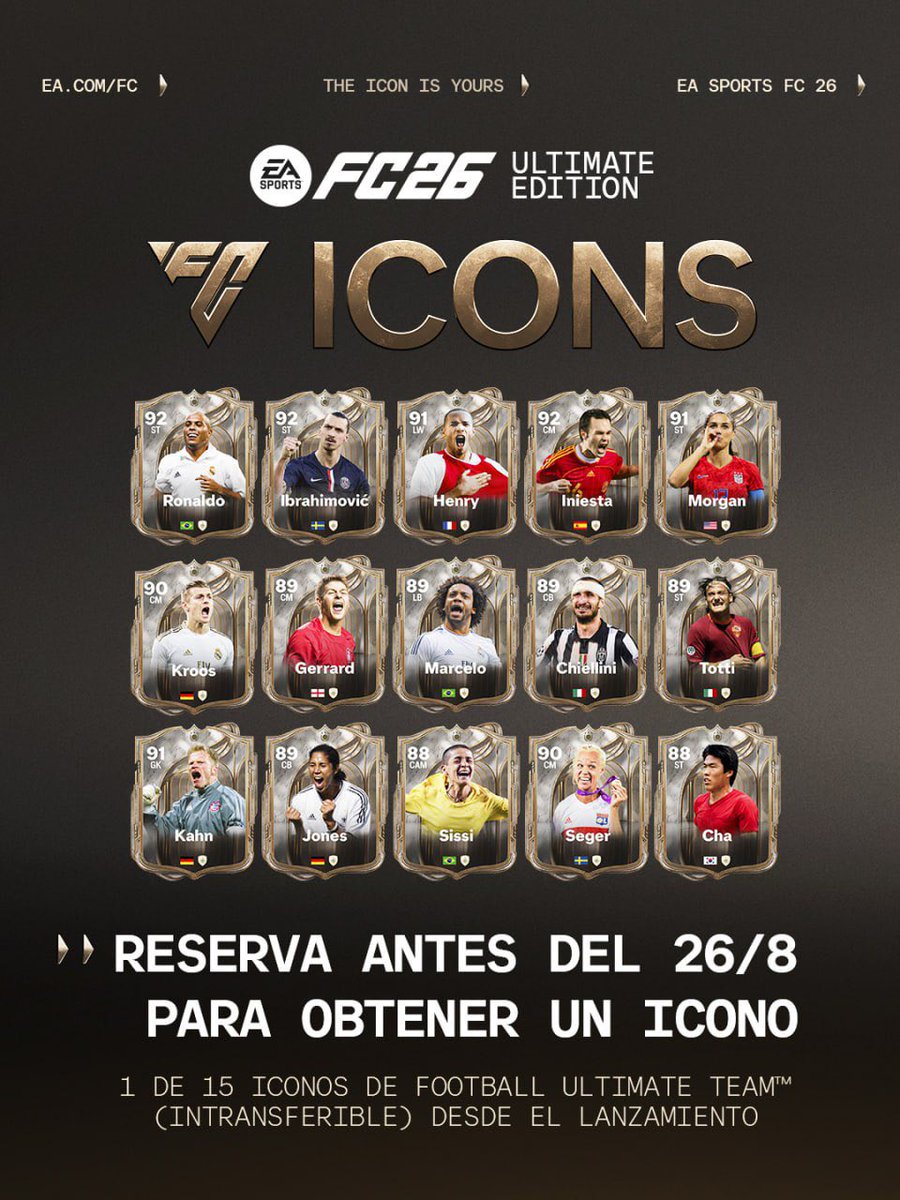 Betocoinsky's tweet image. 🔥 Lista oficial de iconos - ¡uno de ellos puede ser tuyo en el pack para la pre-orden anticipada de la Ultimate Edition!
🏆 Reserva antes del 26 de agosto
⚽️ En el lanzamiento, obtendrás la versión base del icono
🎮 En noviembre, la tarjeta será actualizada
