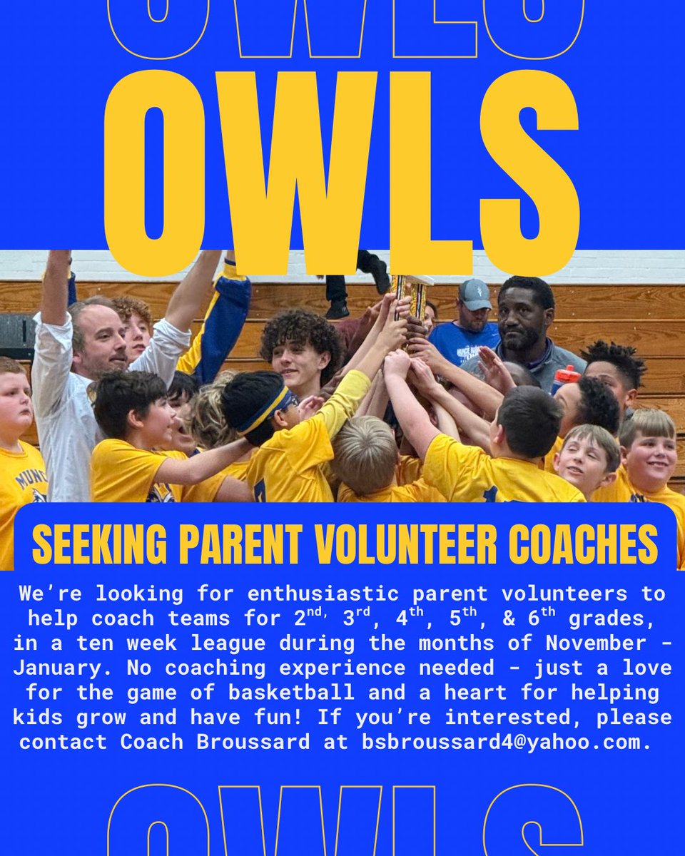 We’re growing our elementary basketball program! Paid &amp; volunteer coaching spots open now. Help teach fundamentals &amp; build our future athletes. #BurrisOwls #BurrisBasketball