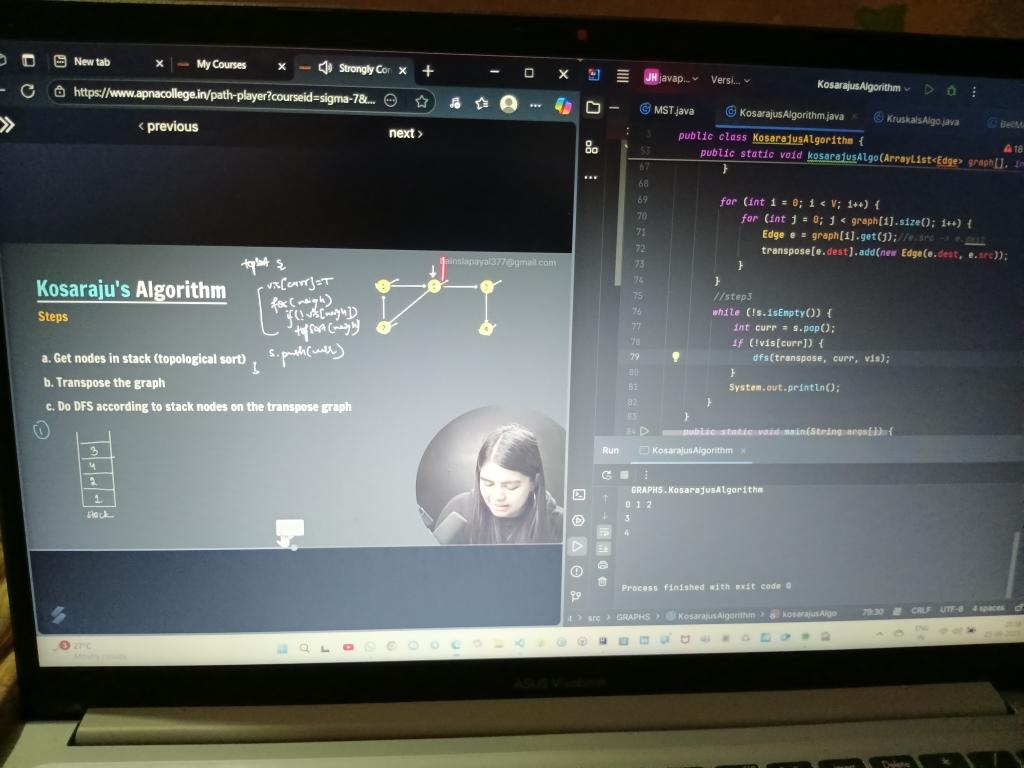 payalbains53359's tweet image. Day 57 of #100DaysofCode 🔥
Today covered topic :
- Kosaraju's Algorithm
- Bridge in graph
Web dev :-
Event bubbling, Event Delegation and simple projects building Todo with DOM etc.
#100DaysofCode #JavaJourney #CodinChallenge
@ApnacollegeX @ShradhaKhapra_