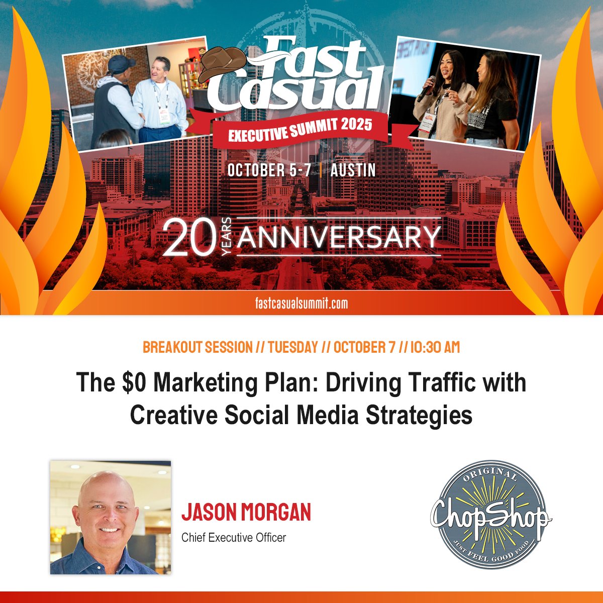 Fast Casual Executive Summit (@fastcasualexec) on Twitter photo At Fast Casual Executive Summit 2025, Jason Morgan, CEO of <a href="/origchopshop/">Original ChopShop</a>, will join a panel of brand leaders to share how to win with “The $0 Marketing Plan: Driving Traffic with Creative Social Media Strategies.” #FCsummit #FastCasual #MarketingStrategy At Fast Casual Executive Summit 2025, Jason Morgan, CEO of <a href="/origchopshop/">Original ChopShop</a>, will join a panel of brand leaders to share how to win with “The $0 Marketing Plan: Driving Traffic with Creative Social Media Strategies.” #FCsummit #FastCasual #MarketingStrategy