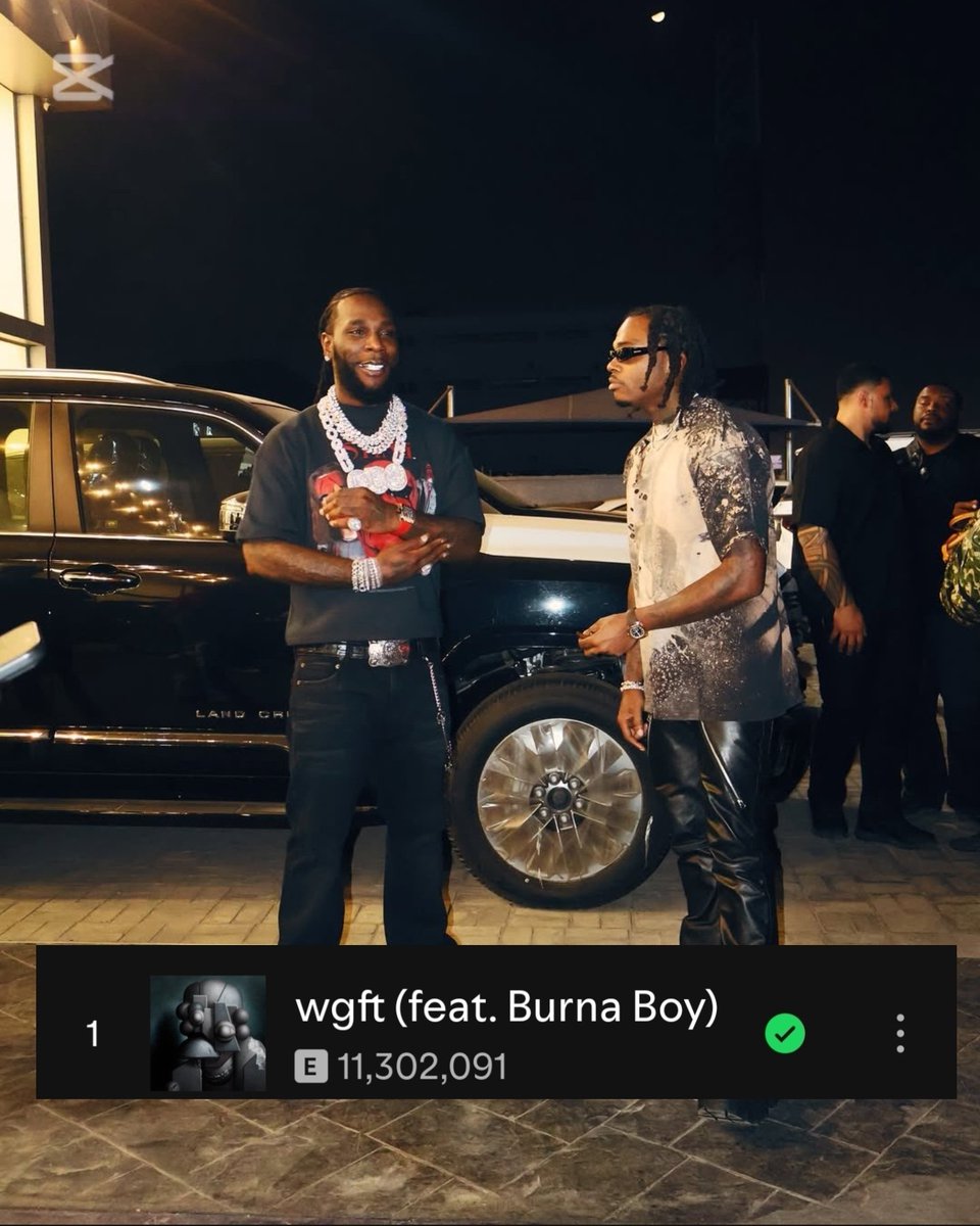 Gunna’s "wgft" w/Burna Boy surpassed 11 Million streams on Spotify. It's currently at 11.3 Million  streams on the platform (+700k) 📈🔥