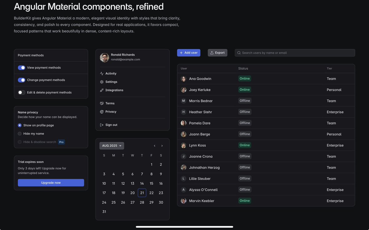 builderkitdev's tweet image. BuilderKit - Angular Starter Kit with a touch of elegance

#angular #SaaS
