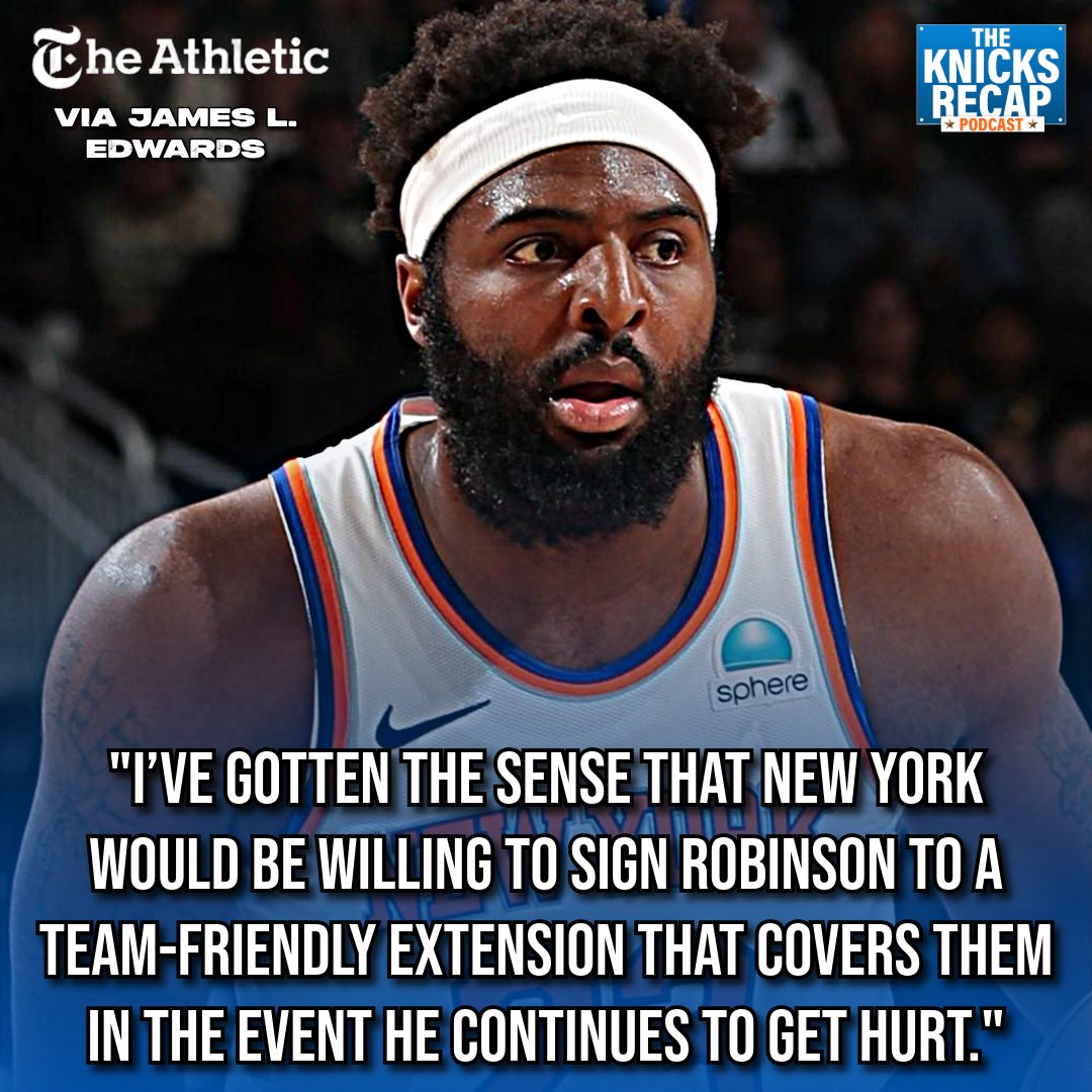 "I’ve gotten the sense that New York would be willing to sign Robinson to a team-friendly extension that covers them in the event he continues to get hurt."

Insider James L. Edwards on Mitchell Robinson's contract extension w/ the Knicks.

SOURCE:
<a href="/JLEdwardsIII/">James L. Edwards III</a>