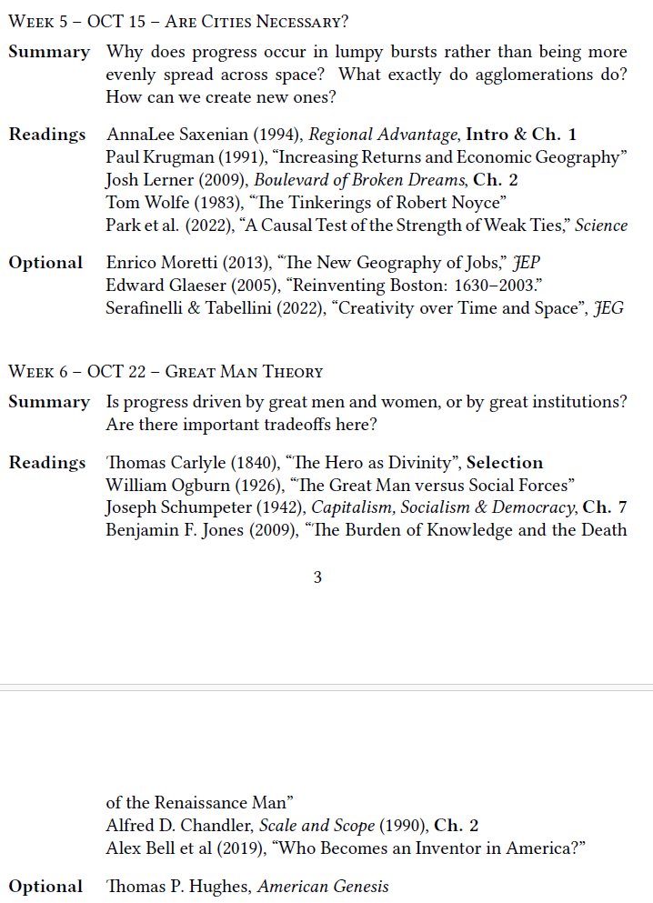 Incredibly excited for my brand new class at Toronto Rotman this fall: Progress! Econ history + theory + history of tech/thought + philosophy on why rare orgs at rare times in rare places accomplish new things. Trying to put rigor onto an idea that is very much in the air. 1/3