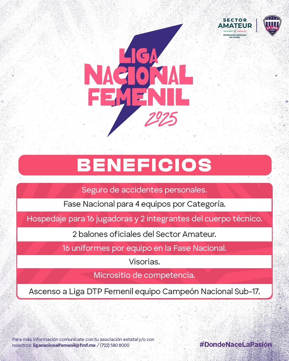 ¿Sabías que inscribirte a la #LigaNacionalFemenil le trae a tu equipo excelentes oportunidades de crecimiento? 

No lo pienses más, entra a bit.ly/45O91Dd y entérate de todos los detalles.