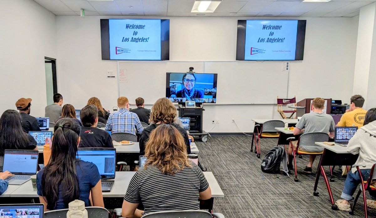 meimprogram's tweet image. We're kicking off Welcome Week here in LA for the MEIM '26 students - and delighted to get a personal welcome from @HeinzCollege Dean Kirsten Martin &amp;amp; @CMU_CFA Dean Mary Ellen Poole!