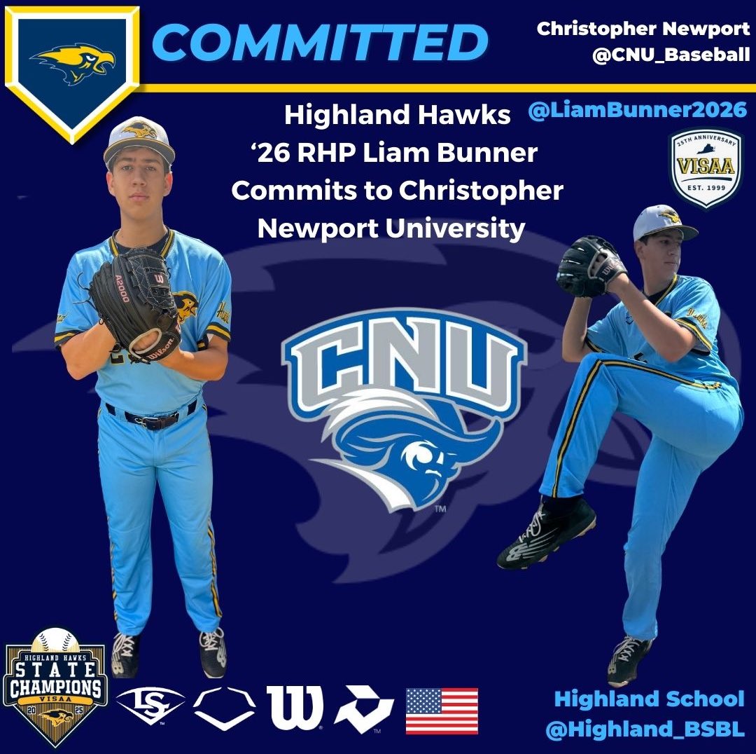 Congratulations to Hawks 2026 RHP Liam Bunner on his Commitment to become a Student-Athlete at Christopher Newport University! 📚⚾️💙💛🩵 <a href="/LiamBunner2026/">Liam Bunner</a> <a href="/CNU_Baseball/">CNU Baseball</a> <a href="/touchemall00/">John Harvell</a> <a href="/Higgy_21/">Micah Higgins</a> <a href="/RichmondBraves/">Richmond Braves</a> <a href="/PrepBaseballVA/">Prep Baseball Virginia/DC</a>