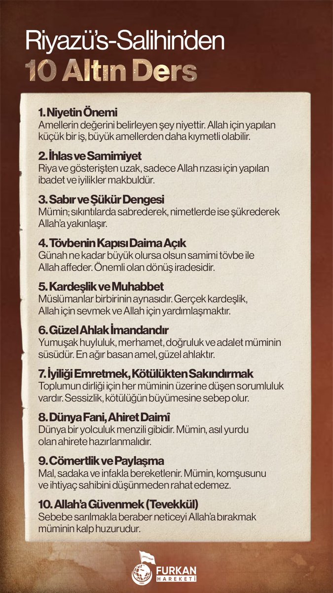 10 altın ders
RiyazüsSalihin Yolculuğu
#HadisOkuSünnetleYaşa
