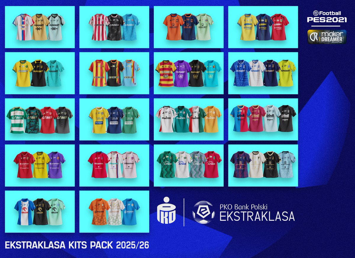 🇵🇱Ekstraklasa 2025/26 Kits Pack

🔥Releaseeee....

📩To purchase, write to me in private messages.

#ekstraklasa #poland #PiłkaNożna #koszulki #efootball #pes21 #eafc26 #makerdreamer #kitmaker #kits #EKSTRAKLASAKIT