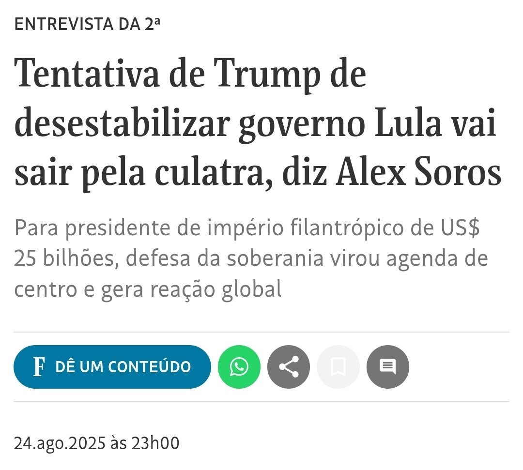 Se o Soros estivesse me defendendo, eu revisaria todas as minhas atitudes.
Algo, de muito errado, não deve estar nada certo.