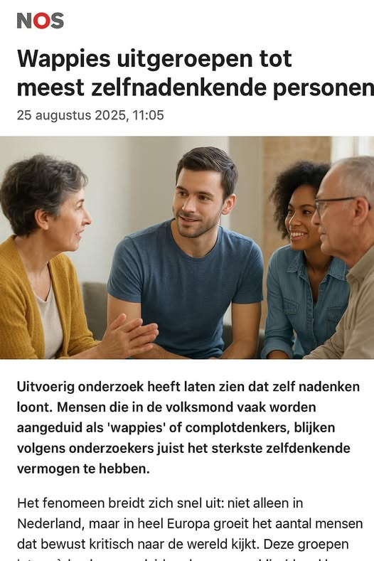 dendolly1's tweet photo. Wappies uitgeroepen tot meest zelfnadenkende personen
Uitvoerig onderzoek heeft laten zien dat zelf nadenken loont. Mensen die in de volksmond vaak worden aangeduid als “wappies” of complotdenkers, blijken volgens onderzoekers juist het sterkste zelfdenkende vermogen te hebben. https://t.co/cVozpSBDc8