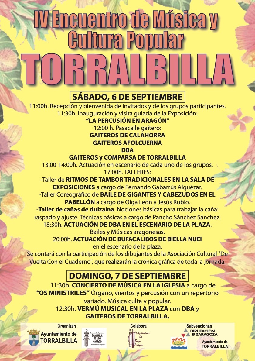 IV Encuentro de música y cultura popular.
📆 Sábado 6 y domingo 7 de septiembre.
🚩Torralbilla, Zaragoza (Campo de Daroca)